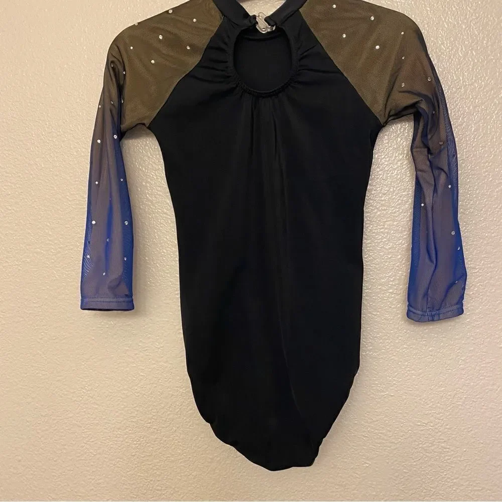 Garland custom gymnastics competition rhinestone leotard long mesh sleeve LC XSA
